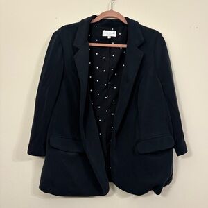 Skies Are Blue Curvy Black Knit Open Front Blazer Size 1X polkadot lining